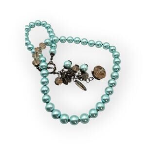 Plunder Design Aqua Pearl Bead Convertible Y Necklace Smoky Crystal Pendant